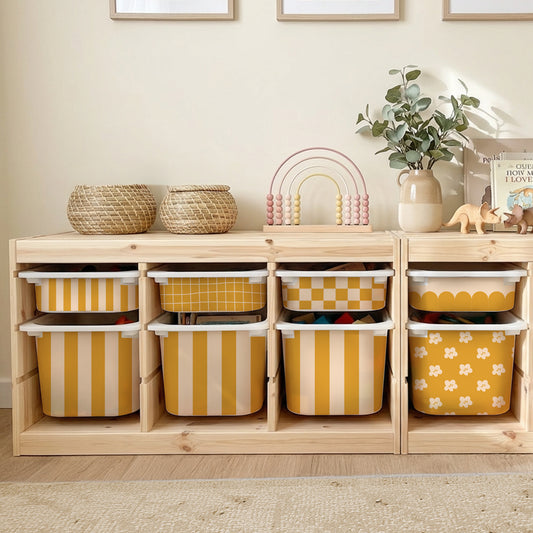 Revêtements en vinyle individuels pour tiroirs IKEA Trofast - Motifs moutarde et rose pâle