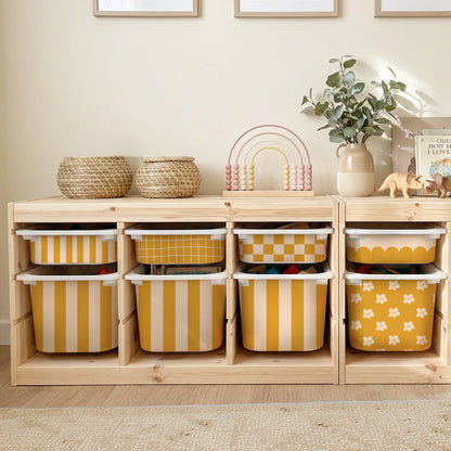 Revêtements en vinyle individuels pour tiroirs IKEA Trofast - Motifs moutarde et rose pâle