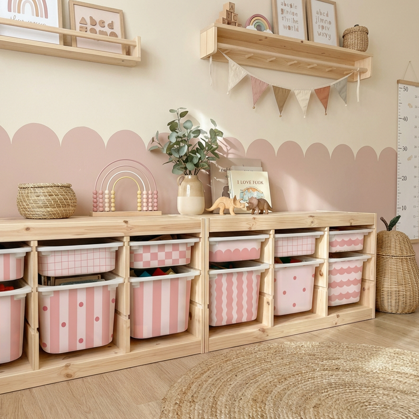 Vinilos Rosas para Cajas IKEA Trofast | Pegatinas Premium para Muebles Infantiles | 6 Diseños Combinables.