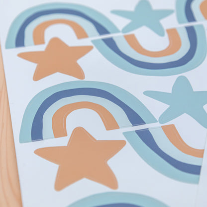 Set de 72 Pegatinas de Pared | 36 Arcoíris + 36 Estrellas | Vinilos Decorativos Infantiles Extraíbles | 8 Combinaciones de Color